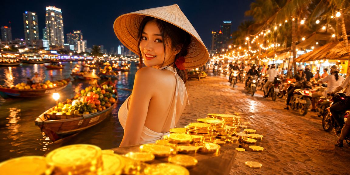 Người dùng Hồ Chí Minh xem nhận định cá cược bóng đá qua điện thoại với chiếc nón lá truyền thống